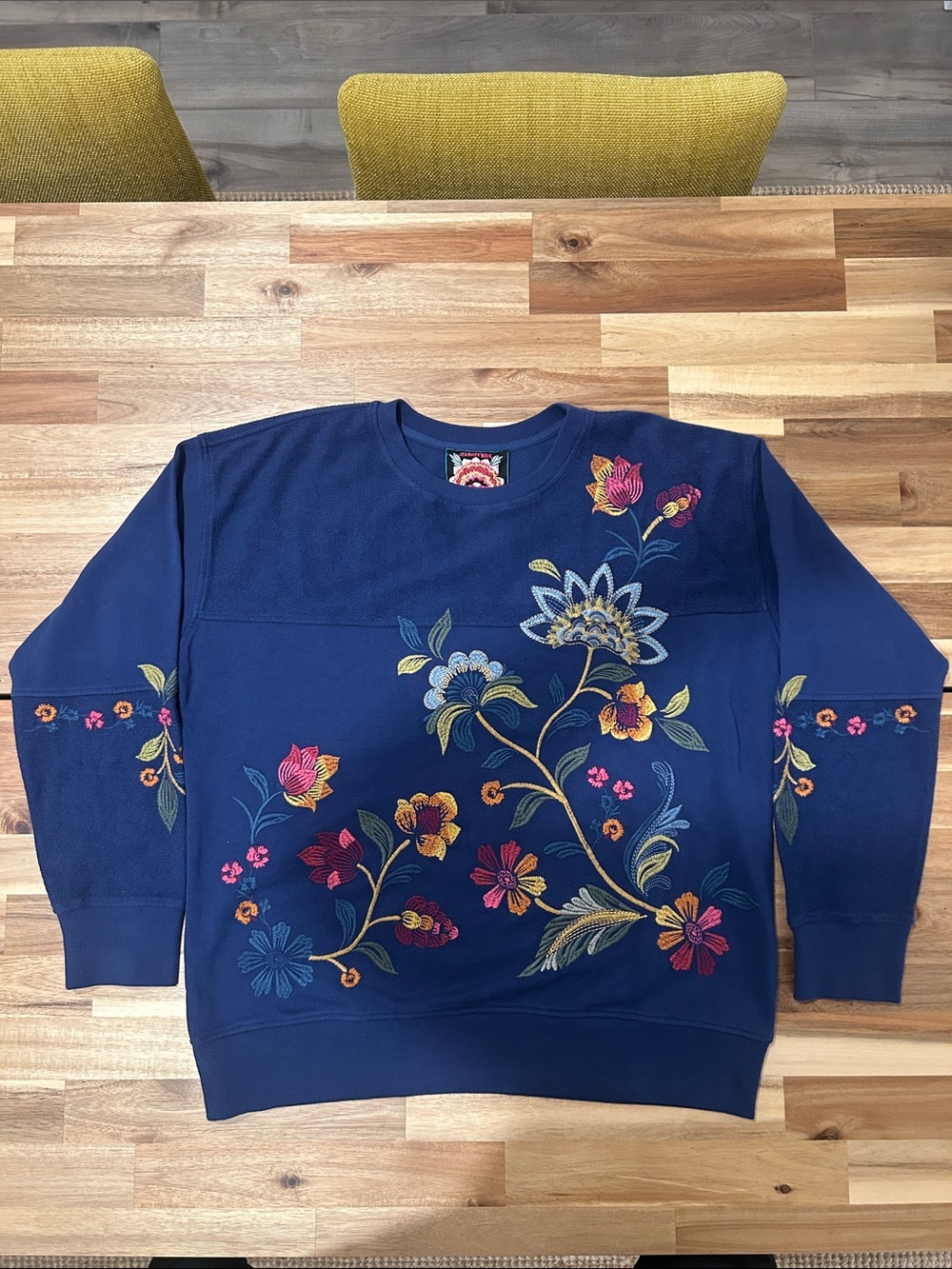 Johnny Was Blue Floral Embroidered Sweatshirt - Picture 3 of 12